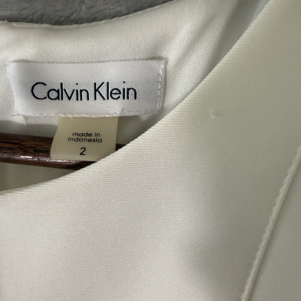 Calvin Klein White Coral Ombre Fit and Flare Dress Sleeveless Mini Pockets Sz 2 - Picture 3 of 7